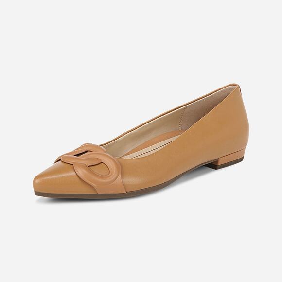 Vionic Arielle tan flats point toe buckle detail leather shoes new $125 SH445 - Picture 2 of 8